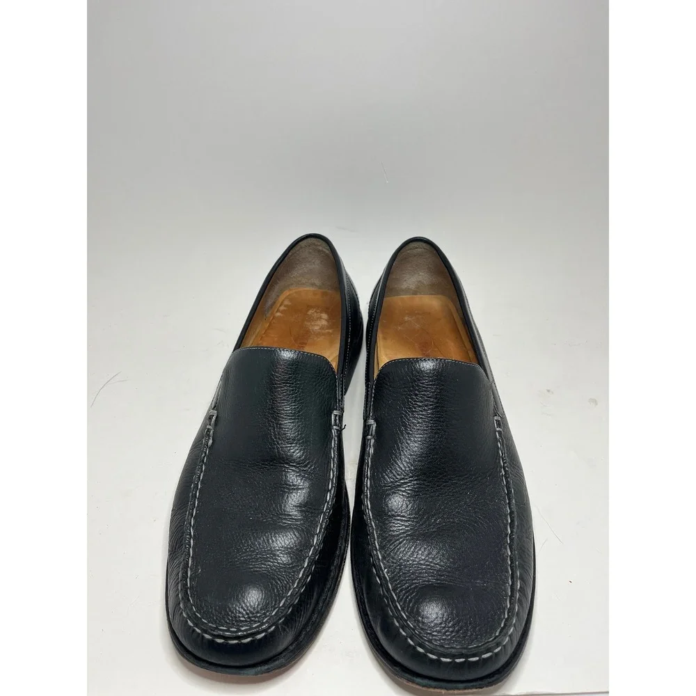 Johnston & Murphy Men Loafers 10.5M Black Pebbled Leather Moc Toe Slip On Preppy